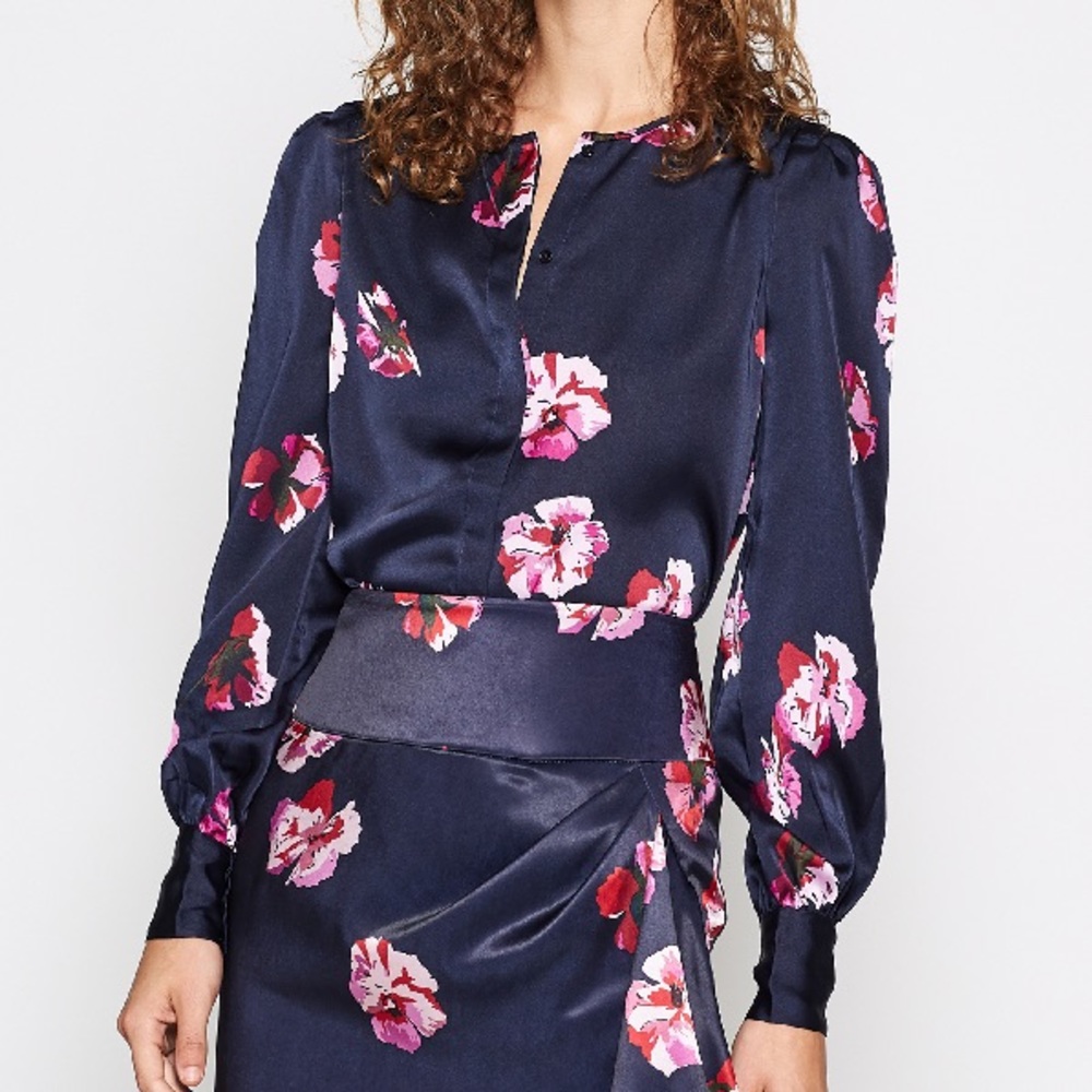 joie antonela button-front LS floral Satin Top